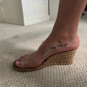 Clear Strap Espadrille Wedge Sandals - Natural